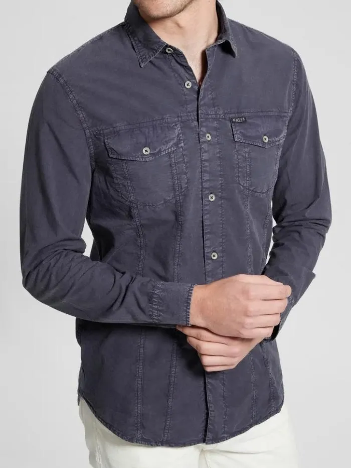 Men GUESS Shirts Sunset Washed Shirt Bleu lgant