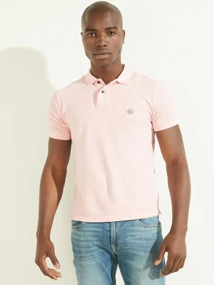 Men GUESS Shirts Washed Polo Ballet Pink