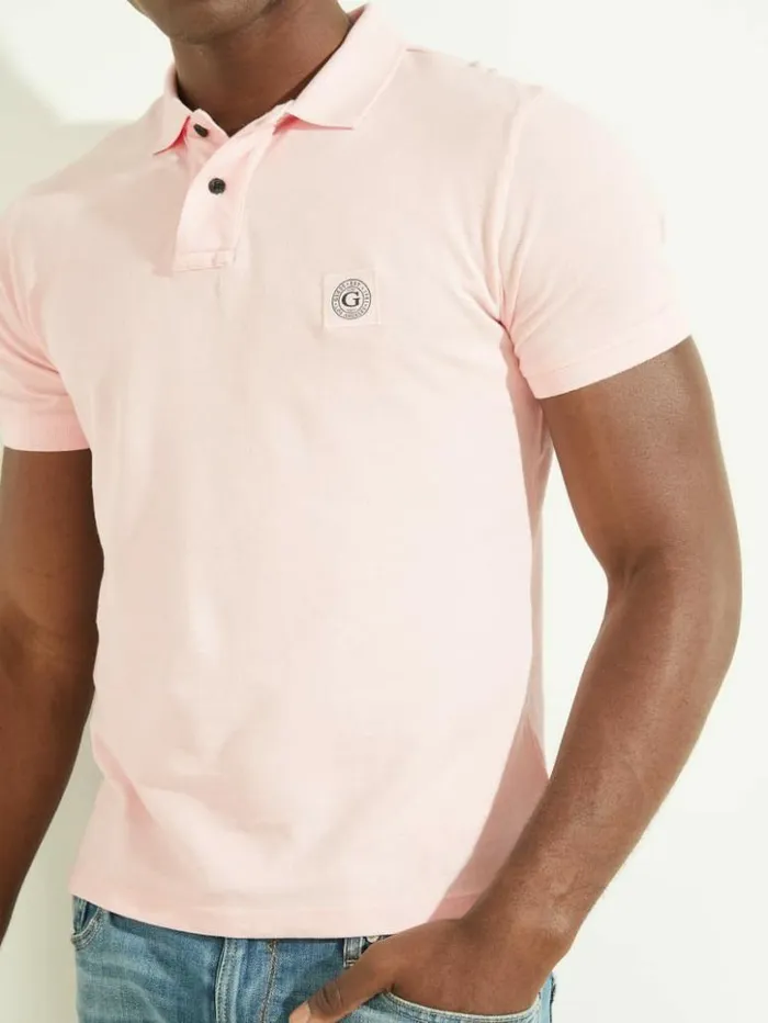 Men GUESS Shirts Washed Polo Ballet Pink