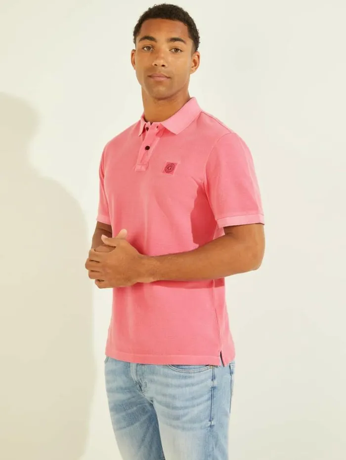 Men GUESS Shirts Washed Polo Rosy Glow Pink