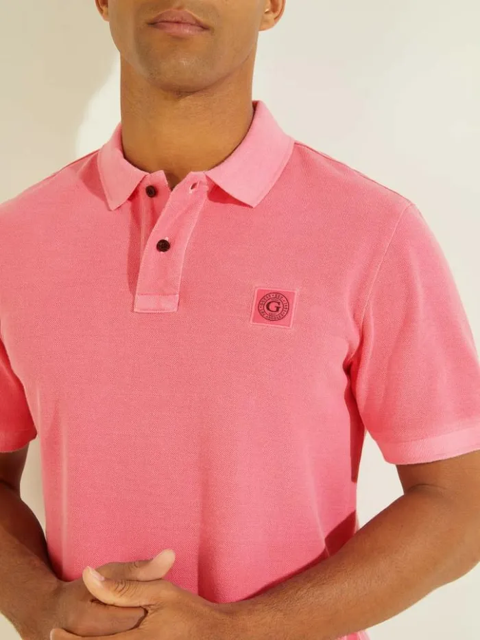 Men GUESS Shirts Washed Polo Rosy Glow Pink
