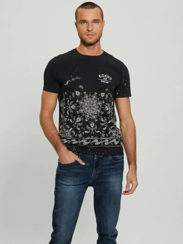 Men GUESS TShirts and Tanks Bandana Border Tee Jet Black Multi