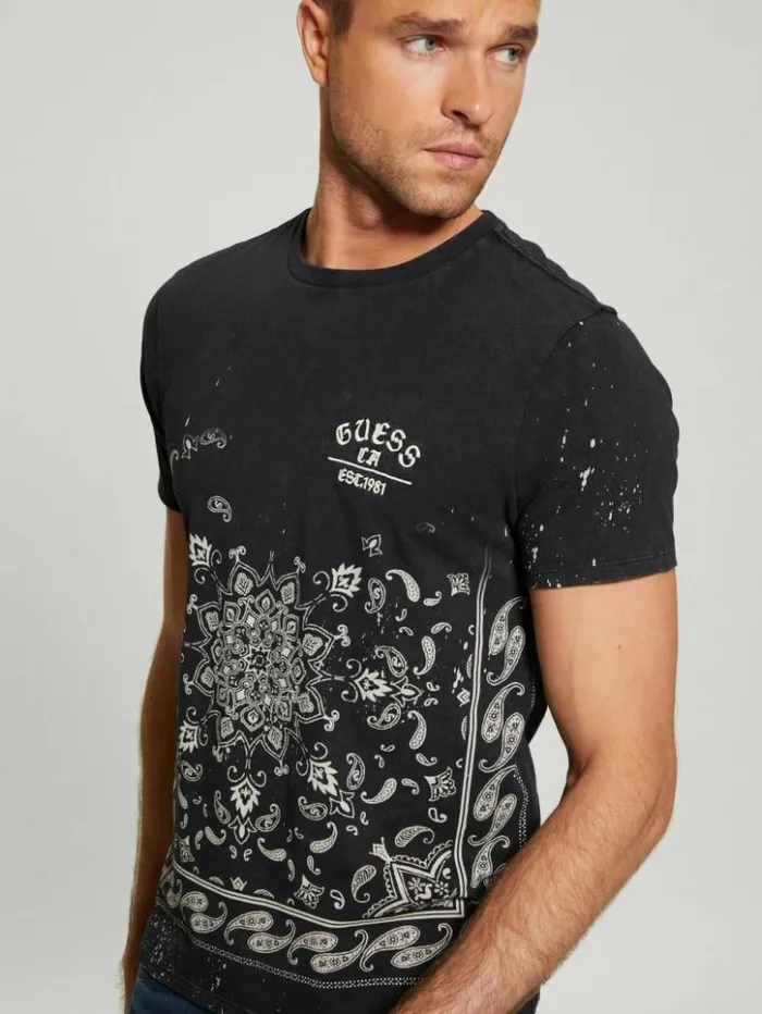 Men GUESS TShirts and Tanks Bandana Border Tee Jet Black Multi