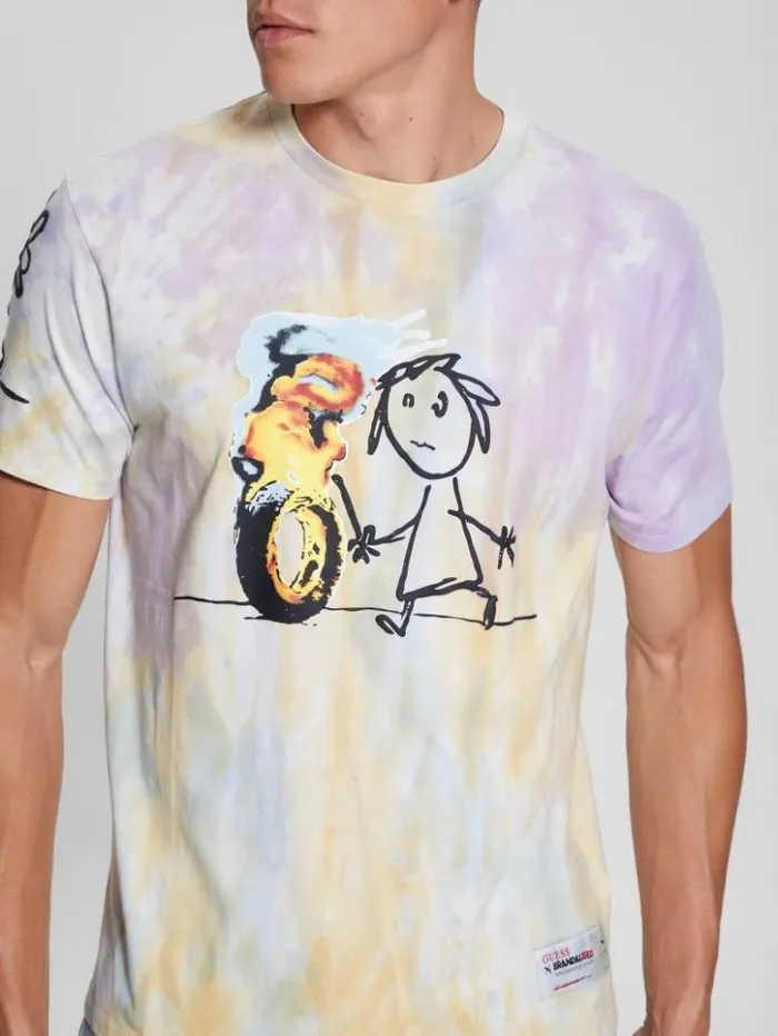 Men GUESS TShirts and Tanks Burning Tire Graphic Tee Pure White Multi