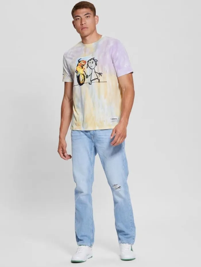 Men GUESS TShirts and Tanks Burning Tire Graphic Tee Pure White Multi