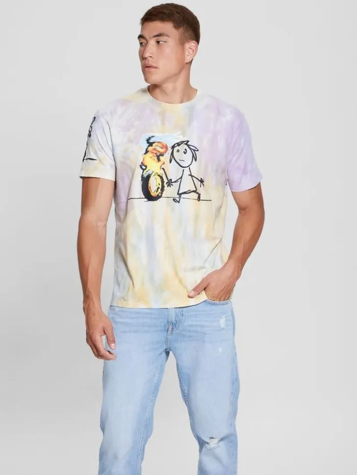 Men GUESS TShirts and Tanks Burning Tire Graphic Tee Pure White Multi