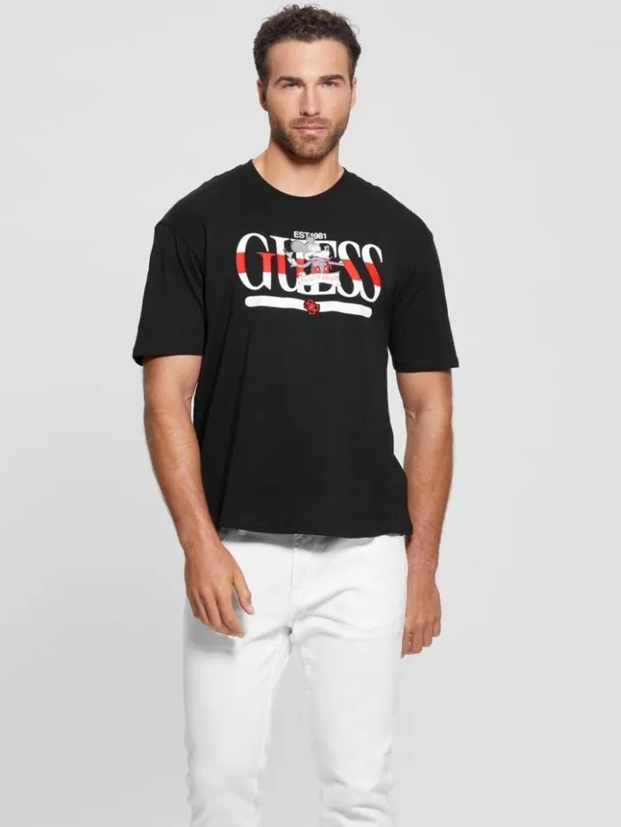 Men GUESS TShirts and Tanks Cartoon Signature Tee Black