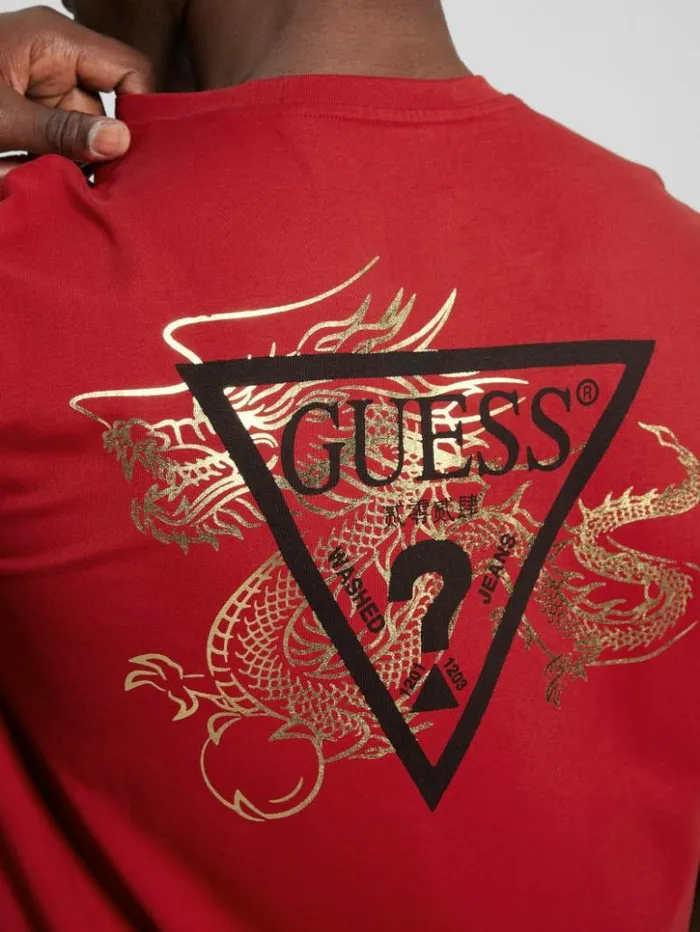 Men GUESS TShirts and Tanks Chinese New Year Stamped Dragon Tee Chili Red