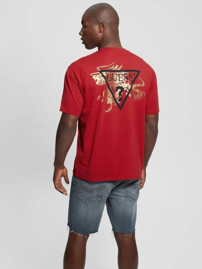 Men GUESS TShirts and Tanks Chinese New Year Stamped Dragon Tee Chili Red