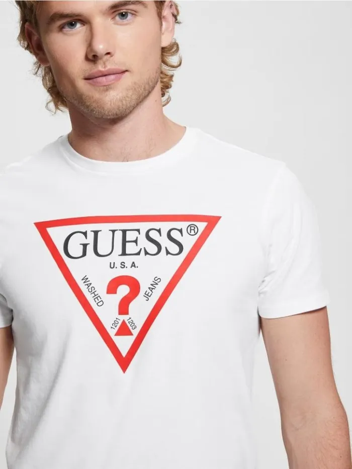 Men GUESS TShirts and Tanks Classic Logo Icon Tee Pure White