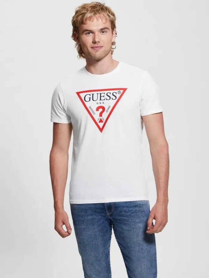 Men GUESS TShirts and Tanks Classic Logo Icon Tee Pure White
