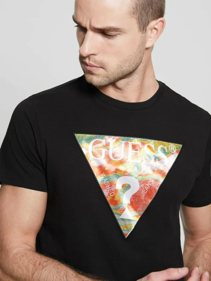 Men GUESS TShirts and Tanks Eco Abstract Triangle Logo Tee Black