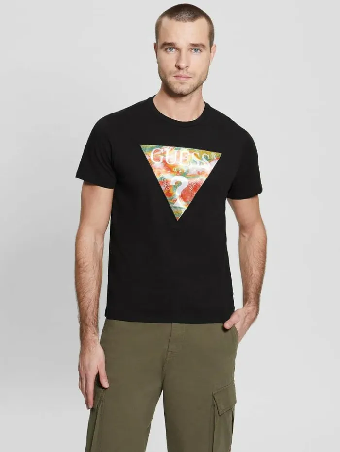 Men GUESS TShirts and Tanks Eco Abstract Triangle Logo Tee Black