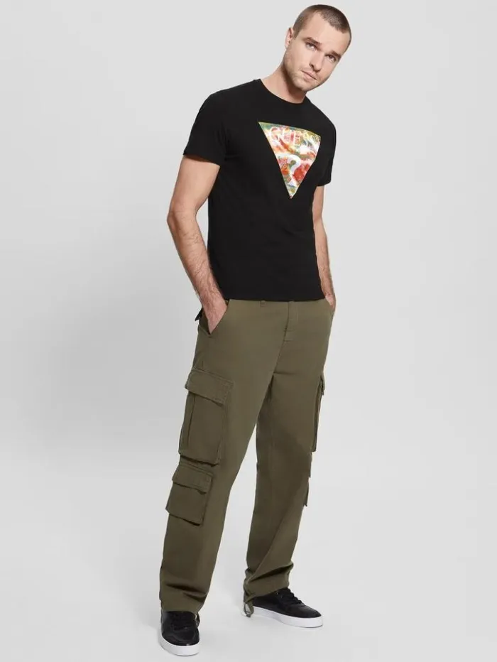 Men GUESS TShirts and Tanks Eco Abstract Triangle Logo Tee Black