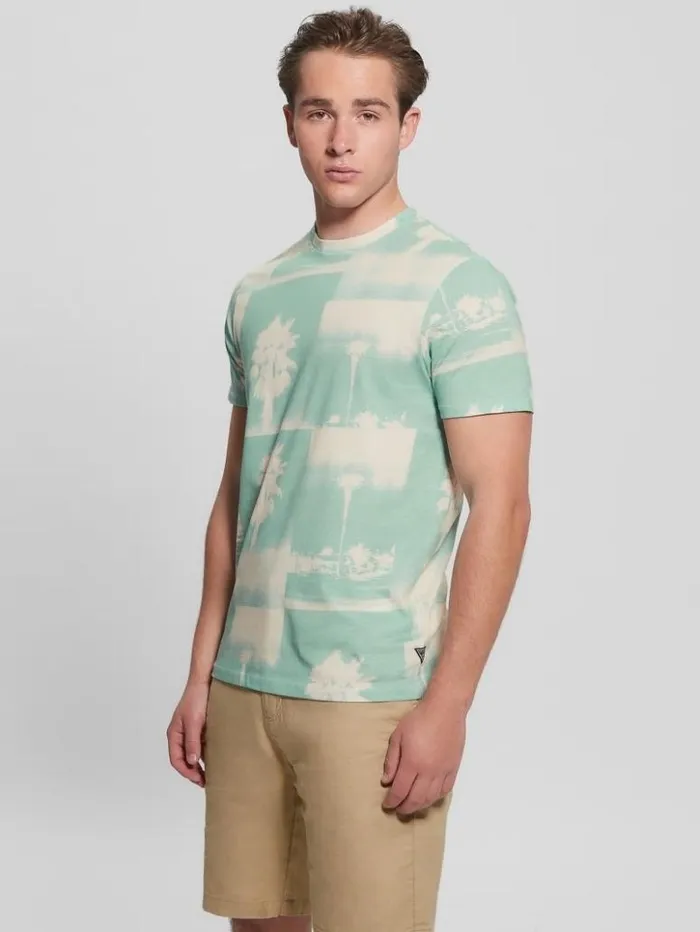 Men GUESS TShirts and Tanks Eco Basic La Palms Tree Tee Lagoon Fog