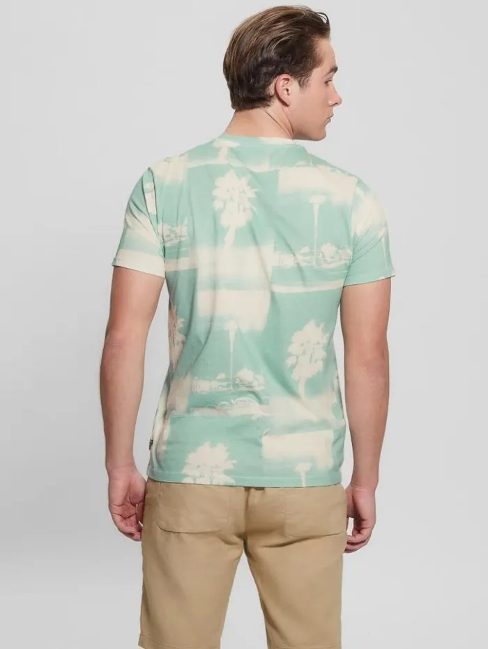Men GUESS TShirts and Tanks Eco Basic La Palms Tree Tee Lagoon Fog