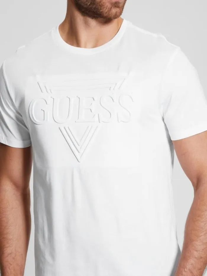 Men GUESS TShirts and Tanks Eco Embossed Logo Tee Pure White