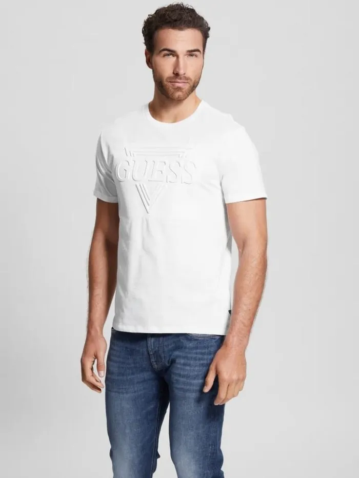 Men GUESS TShirts and Tanks Eco Embossed Logo Tee Pure White