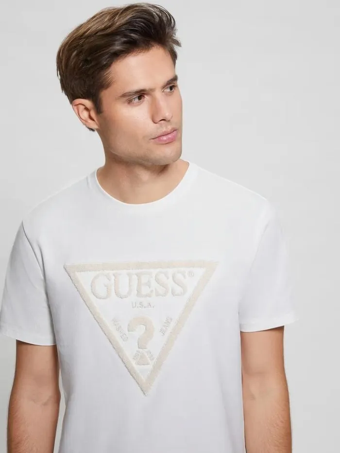 Men GUESS TShirts and Tanks Eco Embroidered Logo Tee Salt White