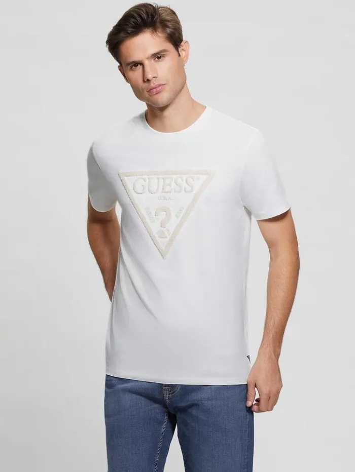 Men GUESS TShirts and Tanks Eco Embroidered Logo Tee Salt White