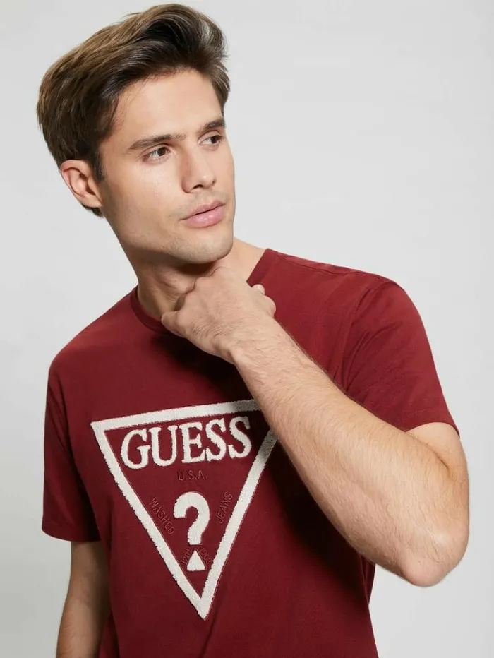 Men GUESS TShirts and Tanks Eco Embroidered Logo Tee Vino