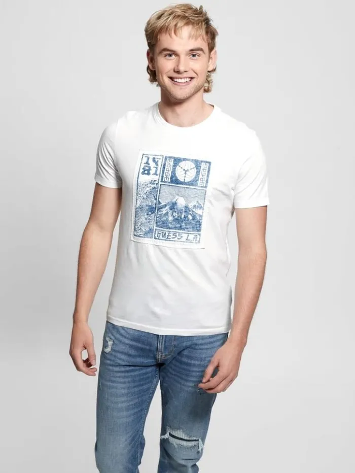 Men GUESS TShirts and Tanks Eco Embroidered Patch Tee Pure White