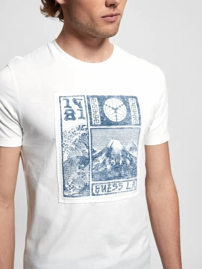 Men GUESS TShirts and Tanks Eco Embroidered Patch Tee Pure White