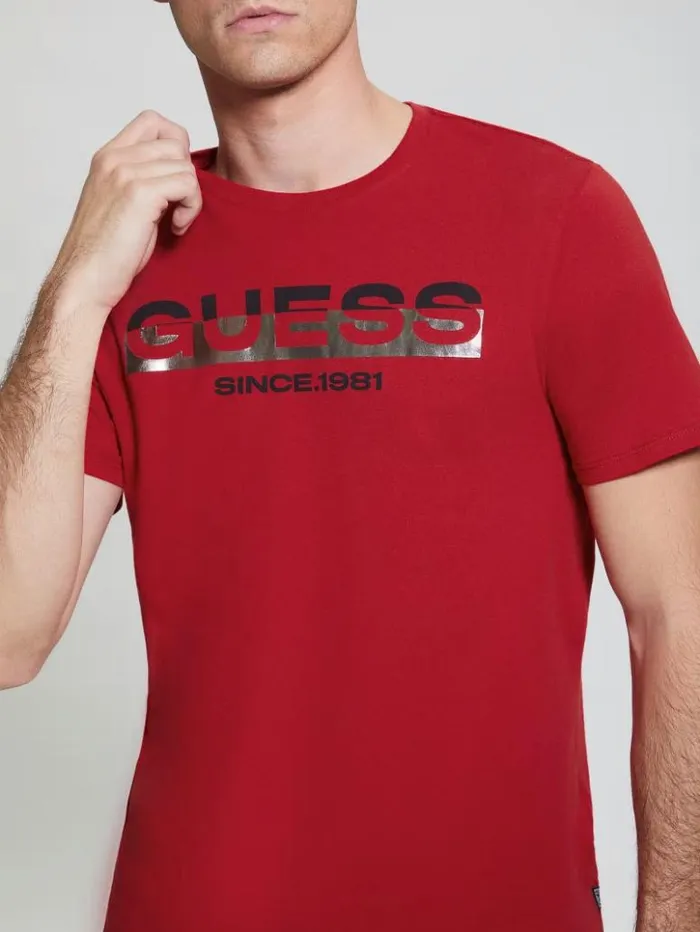 Men GUESS TShirts and Tanks Eco MetallicAccented Tee Chili Red