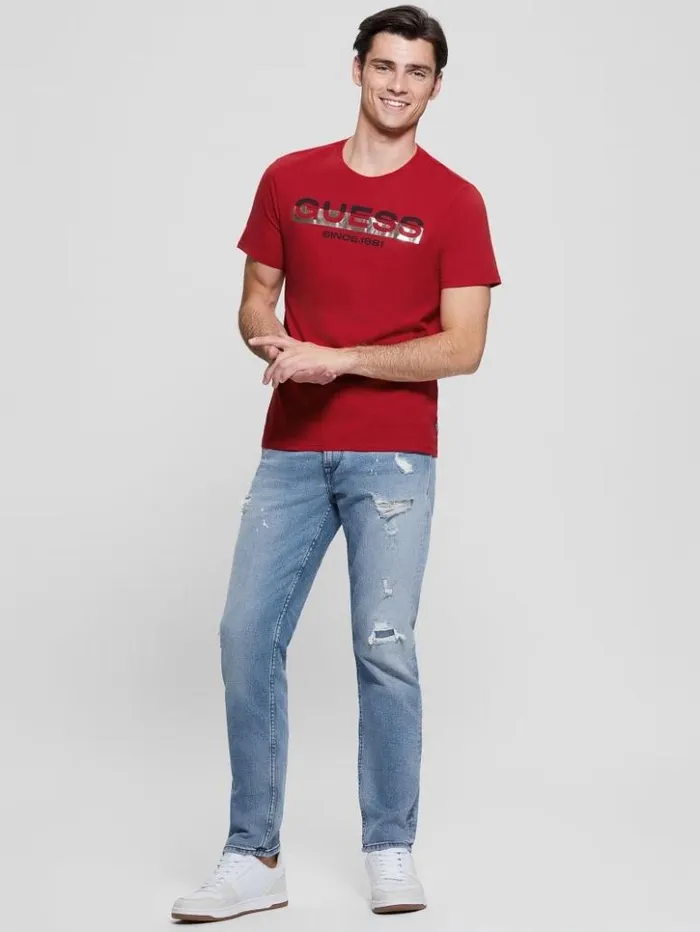 Men GUESS TShirts and Tanks Eco MetallicAccented Tee Chili Red