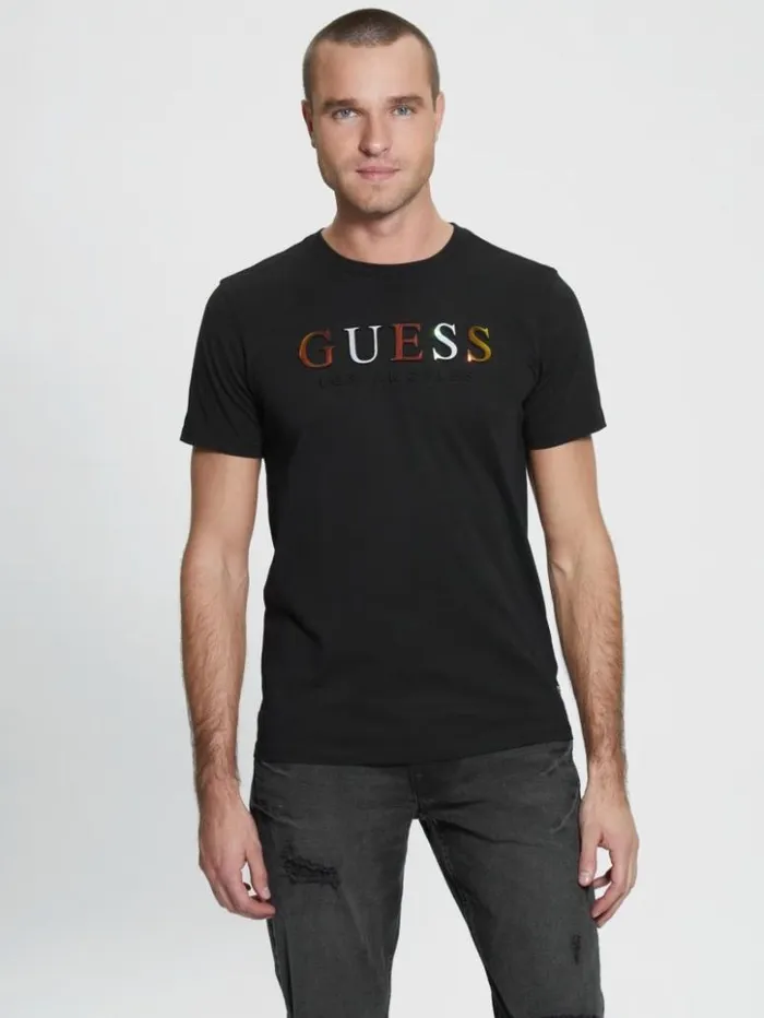 Men GUESS TShirts and Tanks Embossed Logo Tee Black