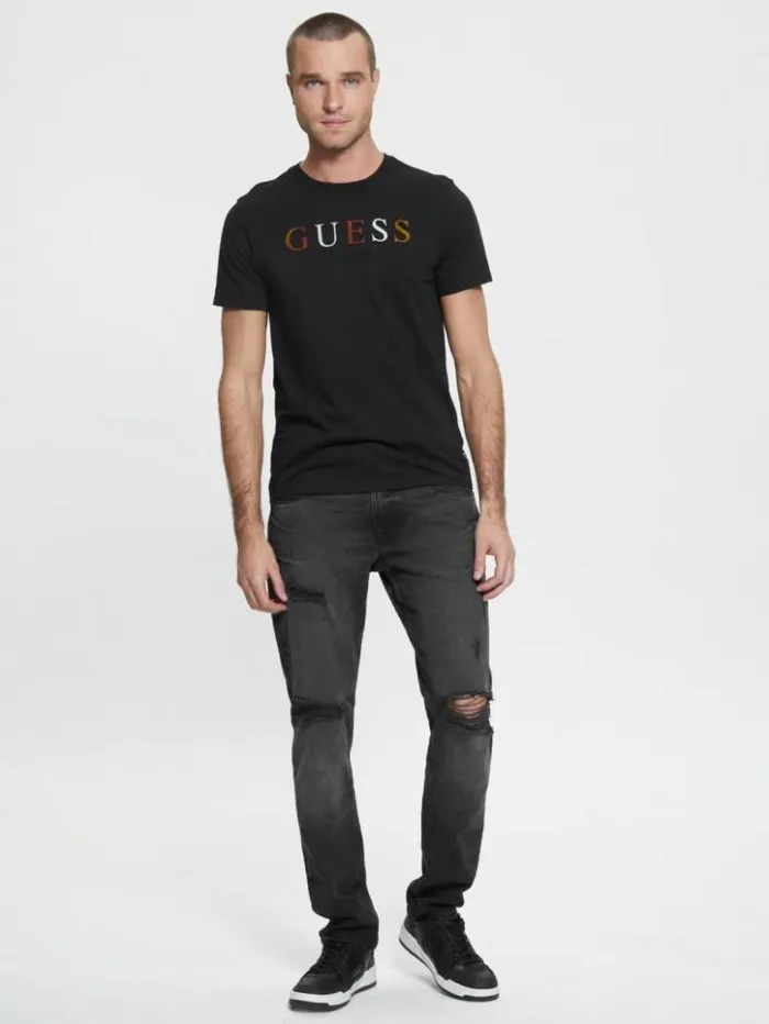 Men GUESS TShirts and Tanks Embossed Logo Tee Black