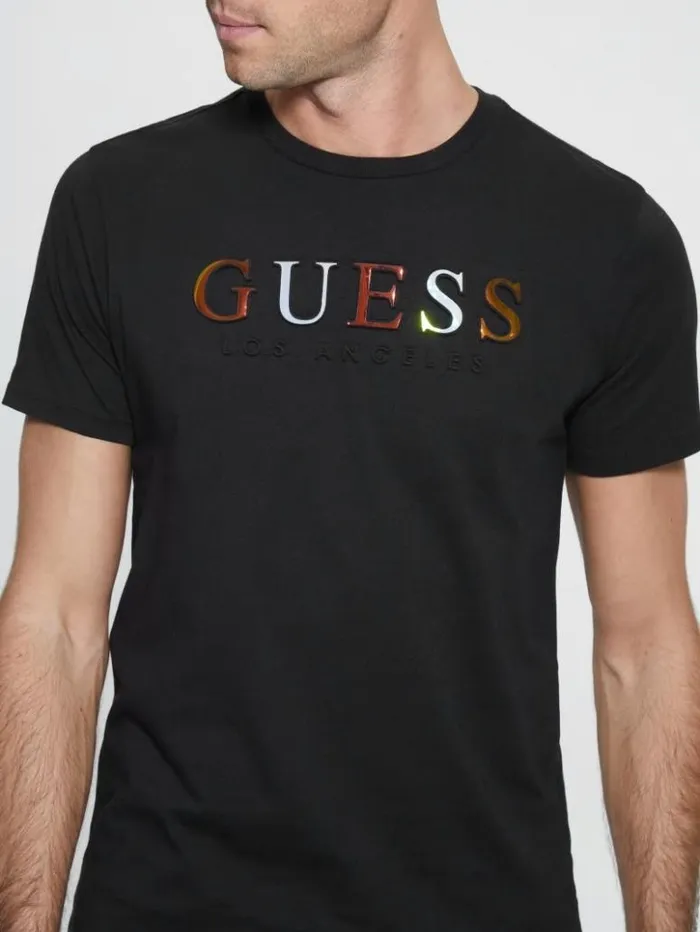 Men GUESS TShirts and Tanks Embossed Logo Tee Black