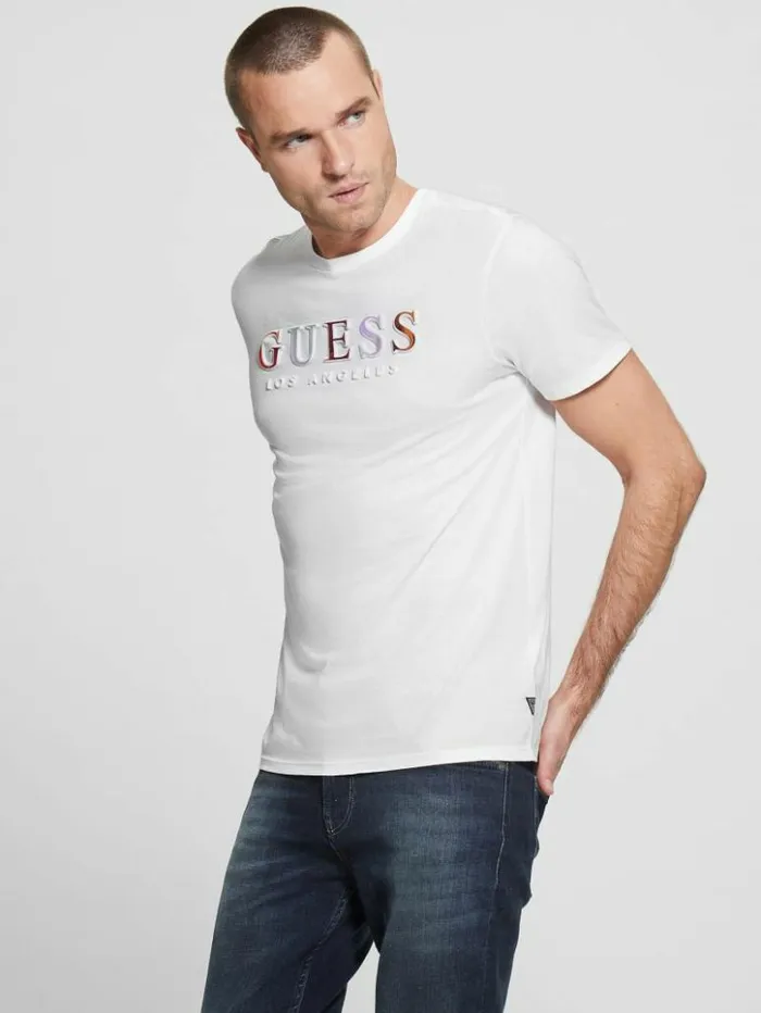 Men GUESS TShirts and Tanks Embossed Logo Tee Clean White