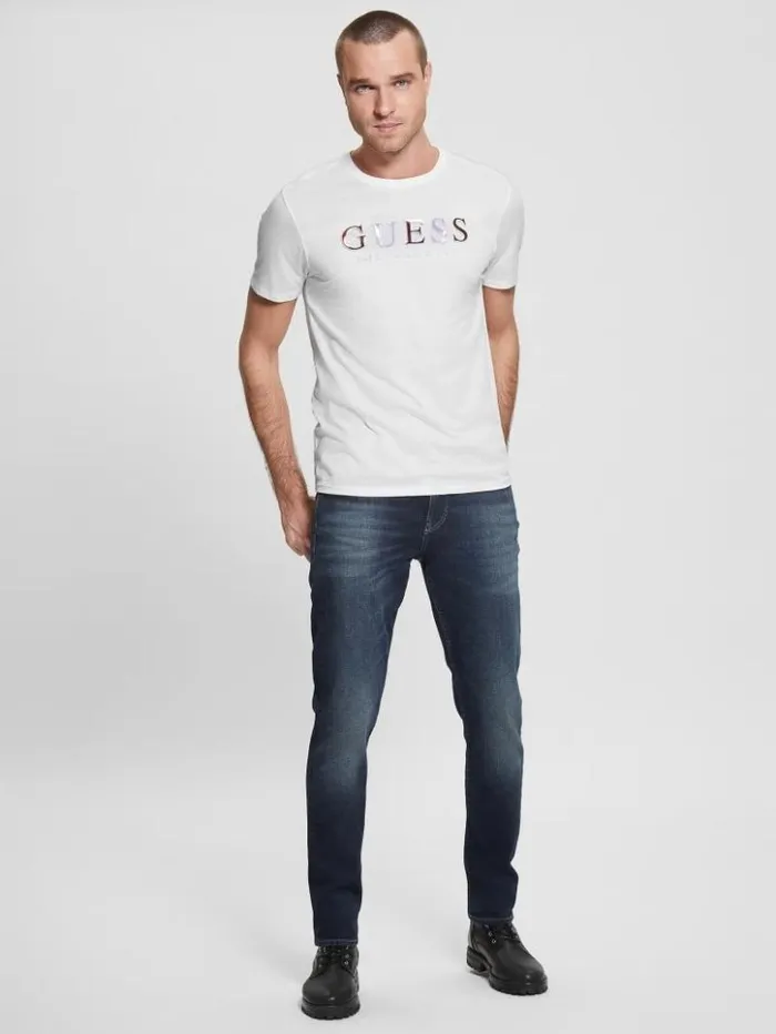 Men GUESS TShirts and Tanks Embossed Logo Tee Clean White
