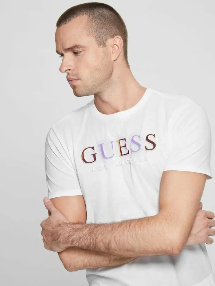 Men GUESS TShirts and Tanks Embossed Logo Tee Clean White