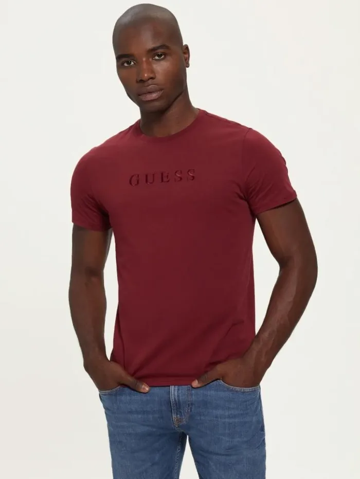 Men GUESS TShirts and Tanks Embroidered Logo Tee Vino