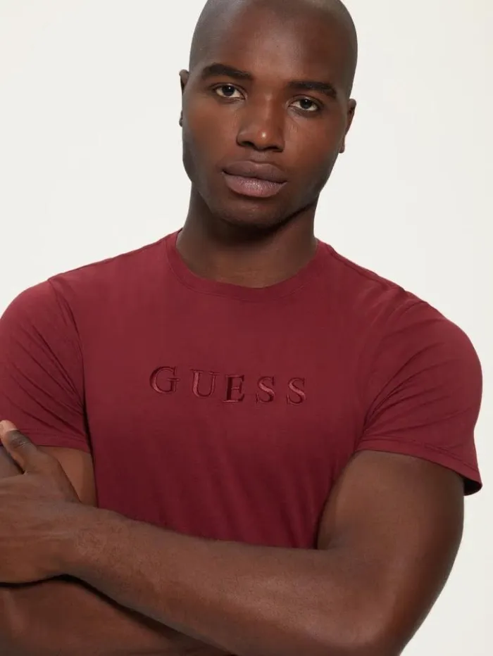 Men GUESS TShirts and Tanks Embroidered Logo Tee Vino