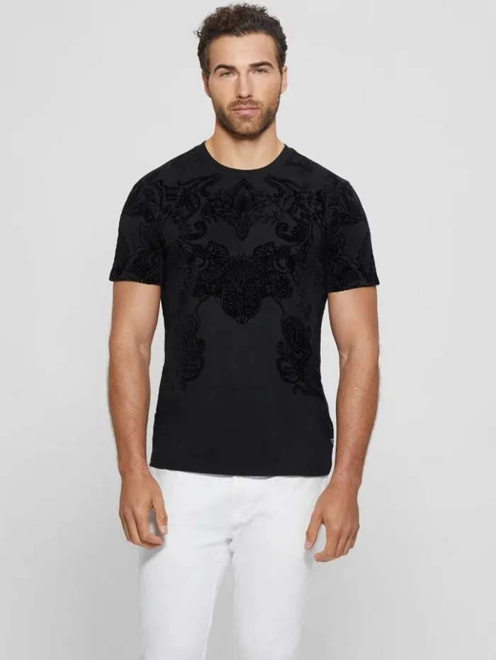 Men GUESS TShirts and Tanks Flocked Paisley Tee Black