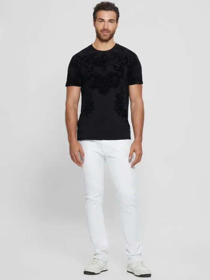 Men GUESS TShirts and Tanks Flocked Paisley Tee Black