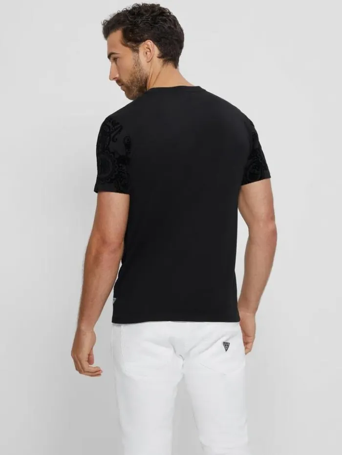 Men GUESS TShirts and Tanks Flocked Paisley Tee Black