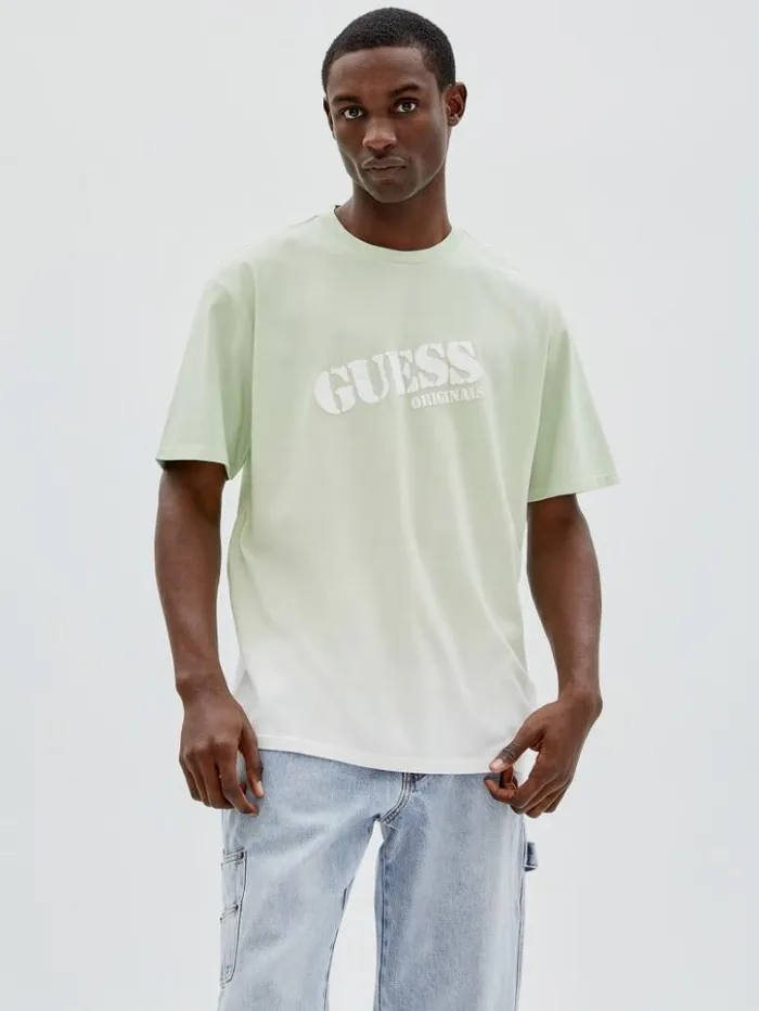 Men GUESS TShirts and Tanks GUESS Originals DipDye Logo Tee Soft Jade Multi