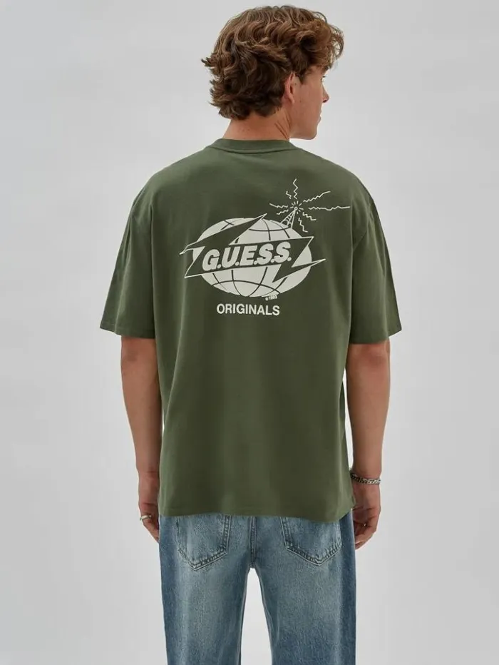 Men GUESS TShirts and Tanks GUESS Originals Eco Radio Tee Pond Cypress