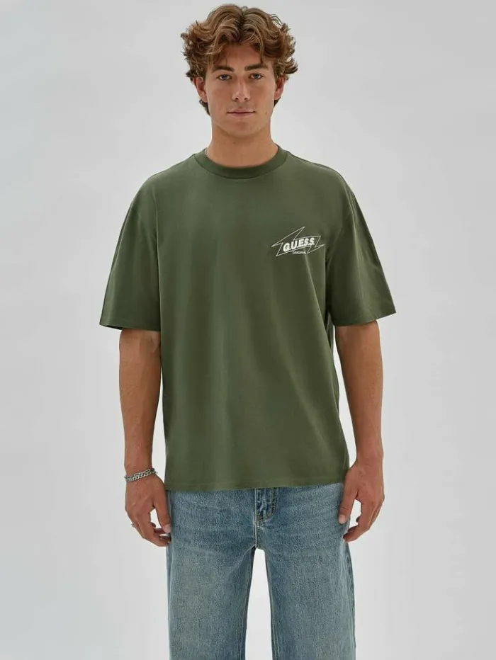 Men GUESS TShirts and Tanks GUESS Originals Eco Radio Tee Pond Cypress