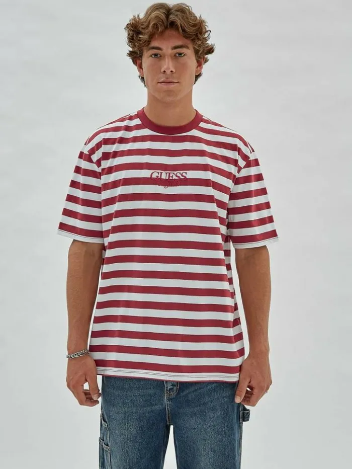 Men GUESS TShirts and Tanks GUESS Originals Eco Simple Stripe Tee Autumn Spice Multi Men GUESS TShirts and Tanks GUESS Originals Eco Simple Stripe Tee Autumn Spice Multi