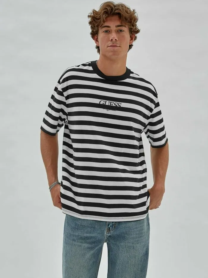 Men GUESS TShirts and Tanks GUESS Originals Eco Simple Stripe Tee Jet Black Multi Men GUESS TShirts and Tanks GUESS Originals Eco Simple Stripe Tee Jet Black Multi
