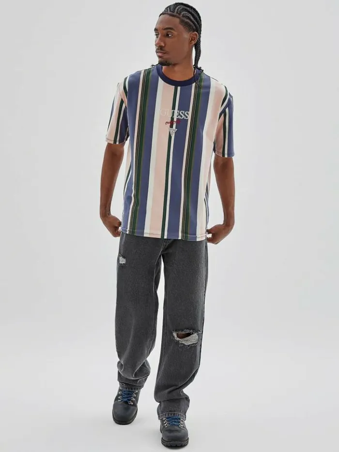 Men GUESS TShirts and Tanks GUESS Originals Eco Stiped Logo Tee Sandy Shore Multi Men GUESS TShirts and Tanks GUESS Originals Eco Stiped Logo Tee Sandy Shore Multi