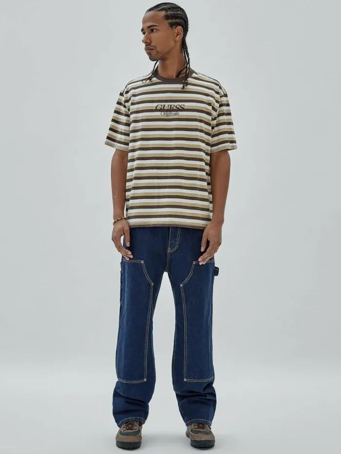 Men GUESS TShirts and Tanks GUESS Originals Eco Striped Tee Coarse Brown Multi Men GUESS TShirts and Tanks GUESS Originals Eco Striped Tee Coarse Brown Multi