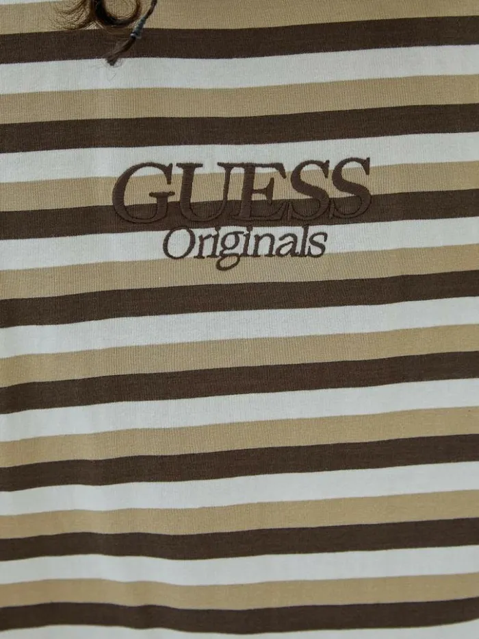 Men GUESS TShirts and Tanks GUESS Originals Eco Striped Tee Coarse Brown Multi Men GUESS TShirts and Tanks GUESS Originals Eco Striped Tee Coarse Brown Multi
