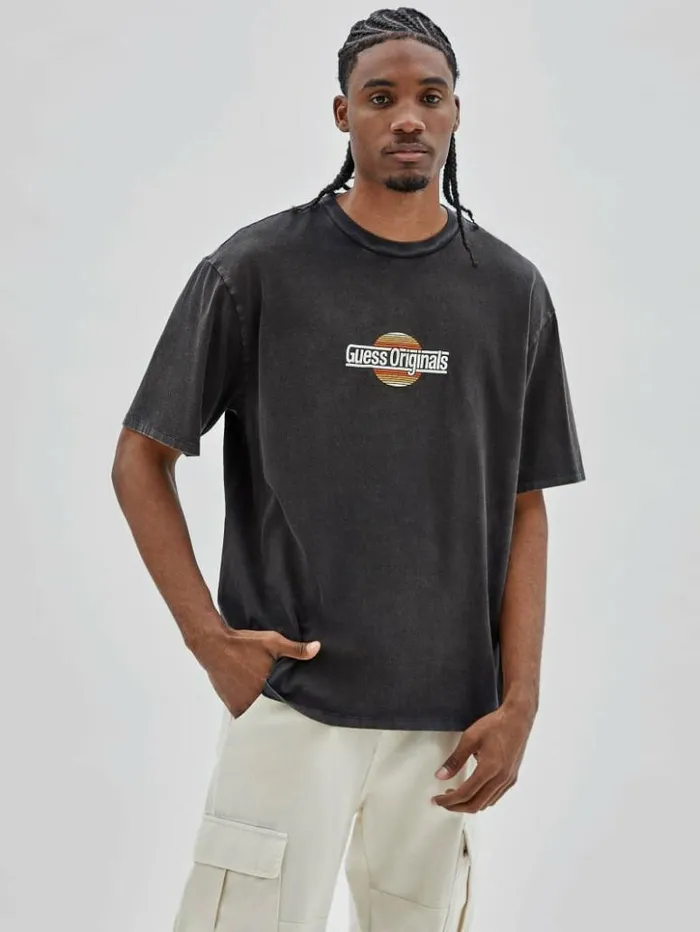 Men GUESS TShirts and Tanks GUESS Originals Eco Sunset Logo Tee Black