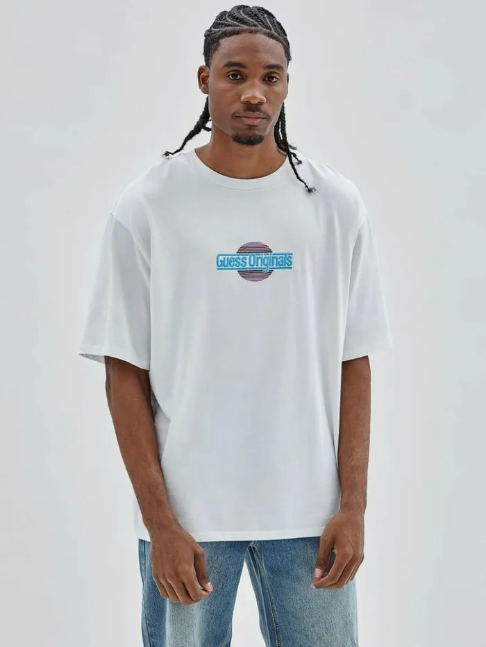Men GUESS TShirts and Tanks GUESS Originals Eco Sunset Logo Tee Pure White